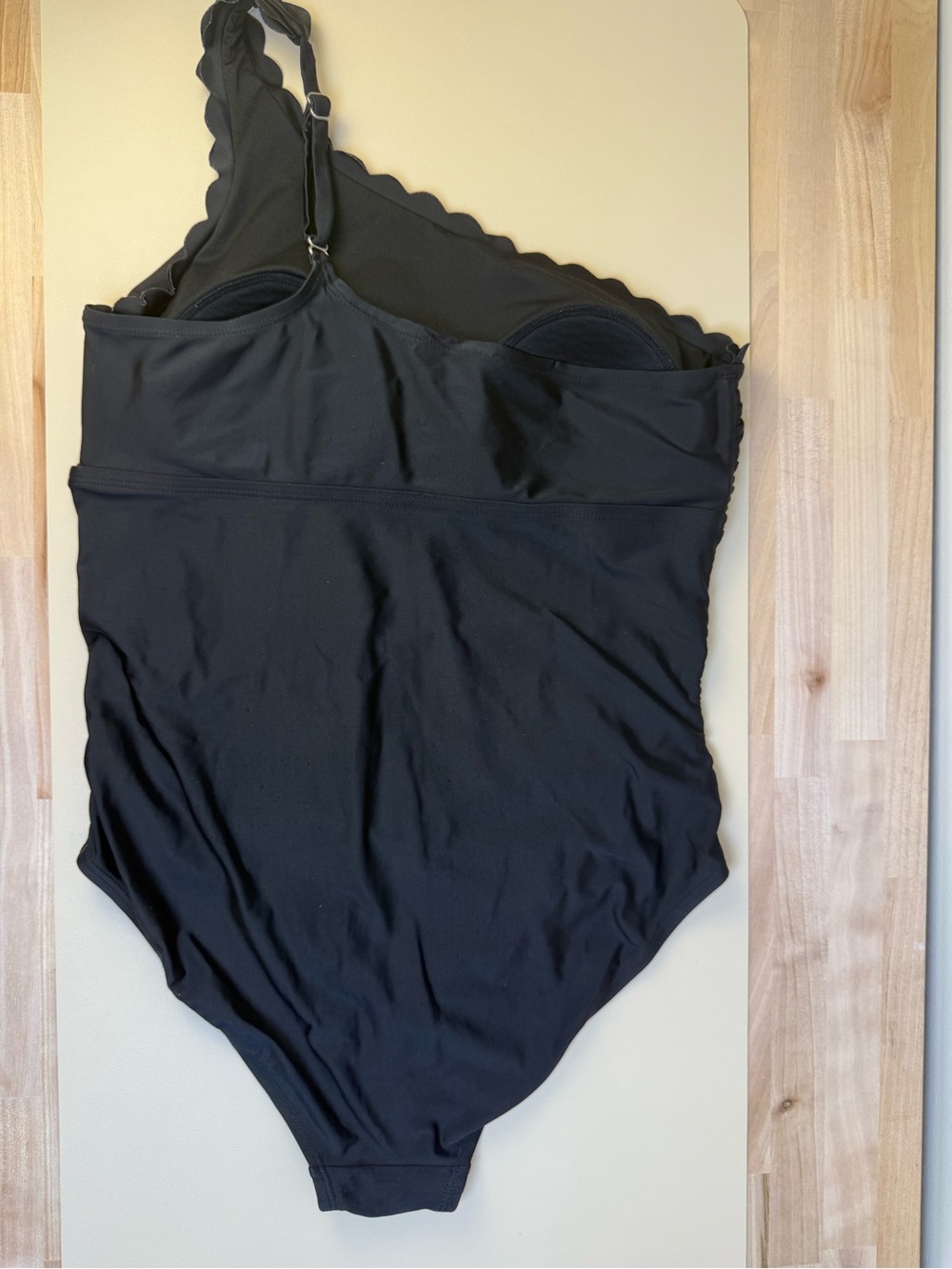 Kona Sol Women’s Scalloped One-Shoulder Adjustable One-Piece Swimsuit, Black, L - Picture 2 of 6